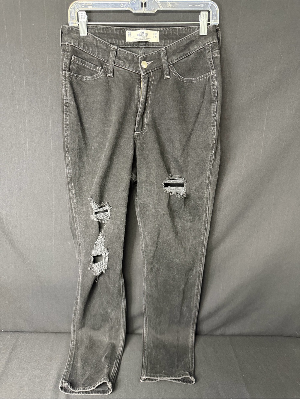 Hollister Curvy High Rise Mom Jeans 3R 26 Black Distressed Vintage Stretch
